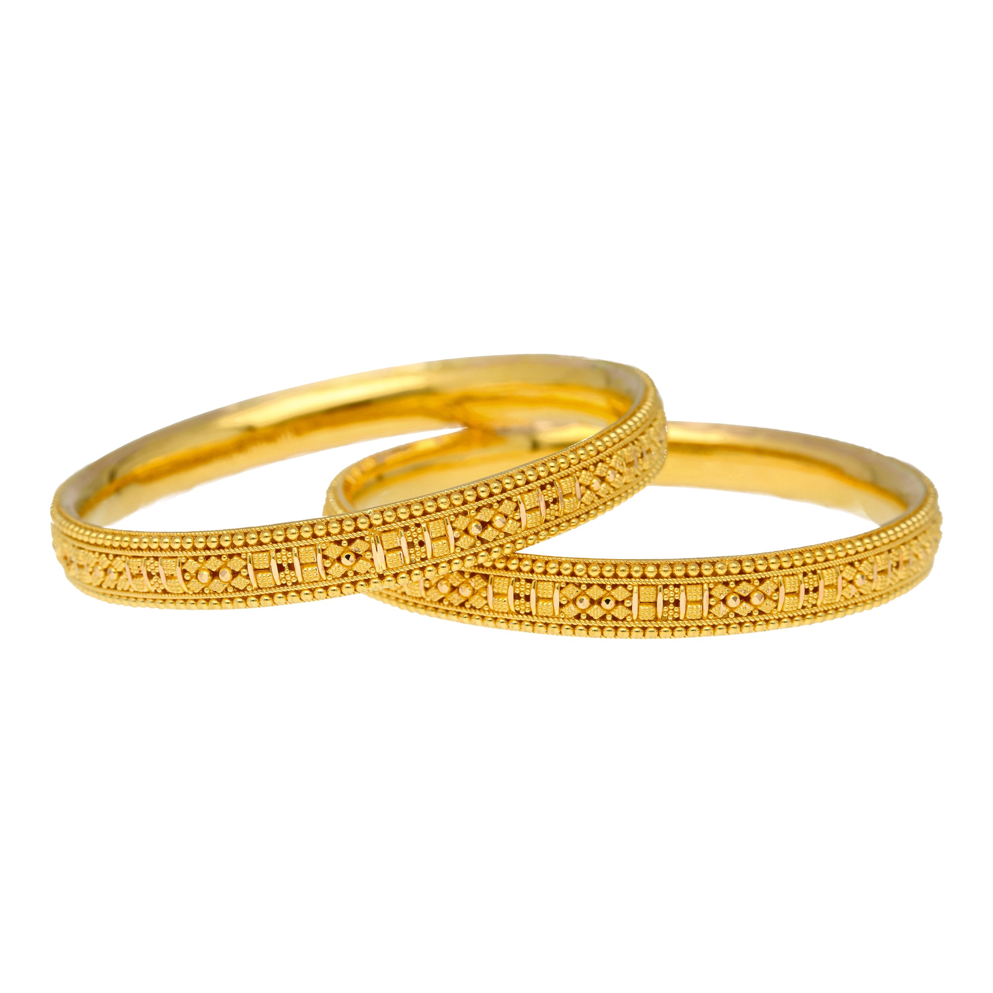 22K Yellow Gold Artisan Bangle Set of 2 (48.1 grams)