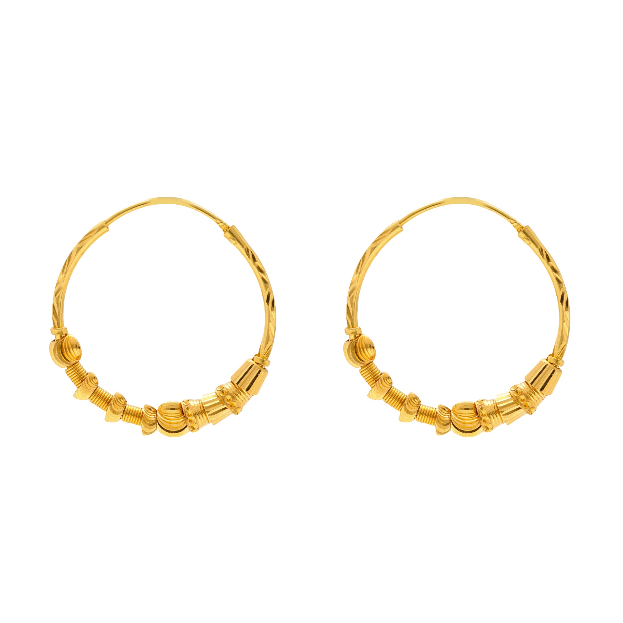 22K Yellow Gold Artisan Hoop Earrings (5.5 grams)