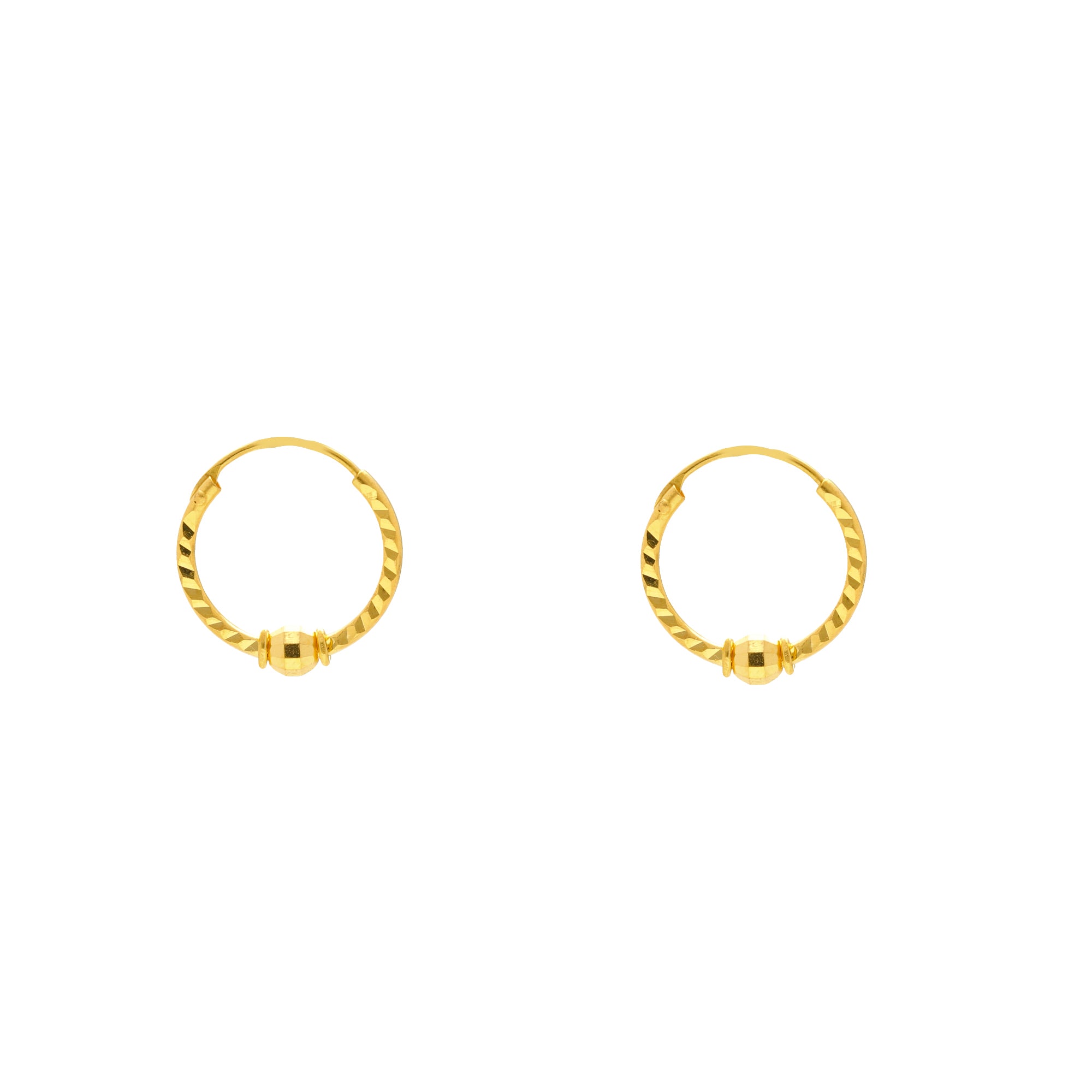 22K Yellow Gold Beaded Hoop Earrings w/ Engravings