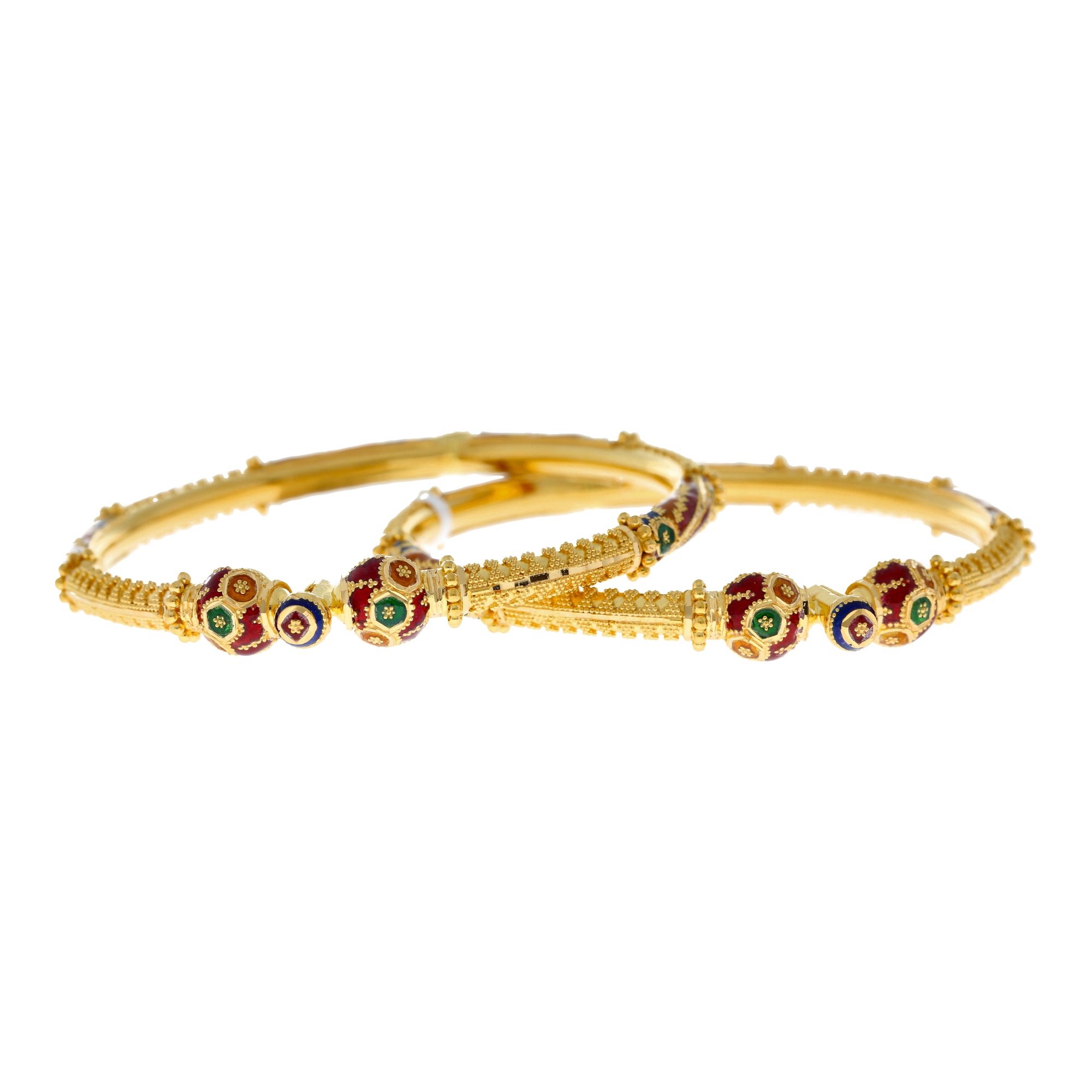 22k Yellow Gold Meenakari Pipe Bangle Set (93.8 grams)