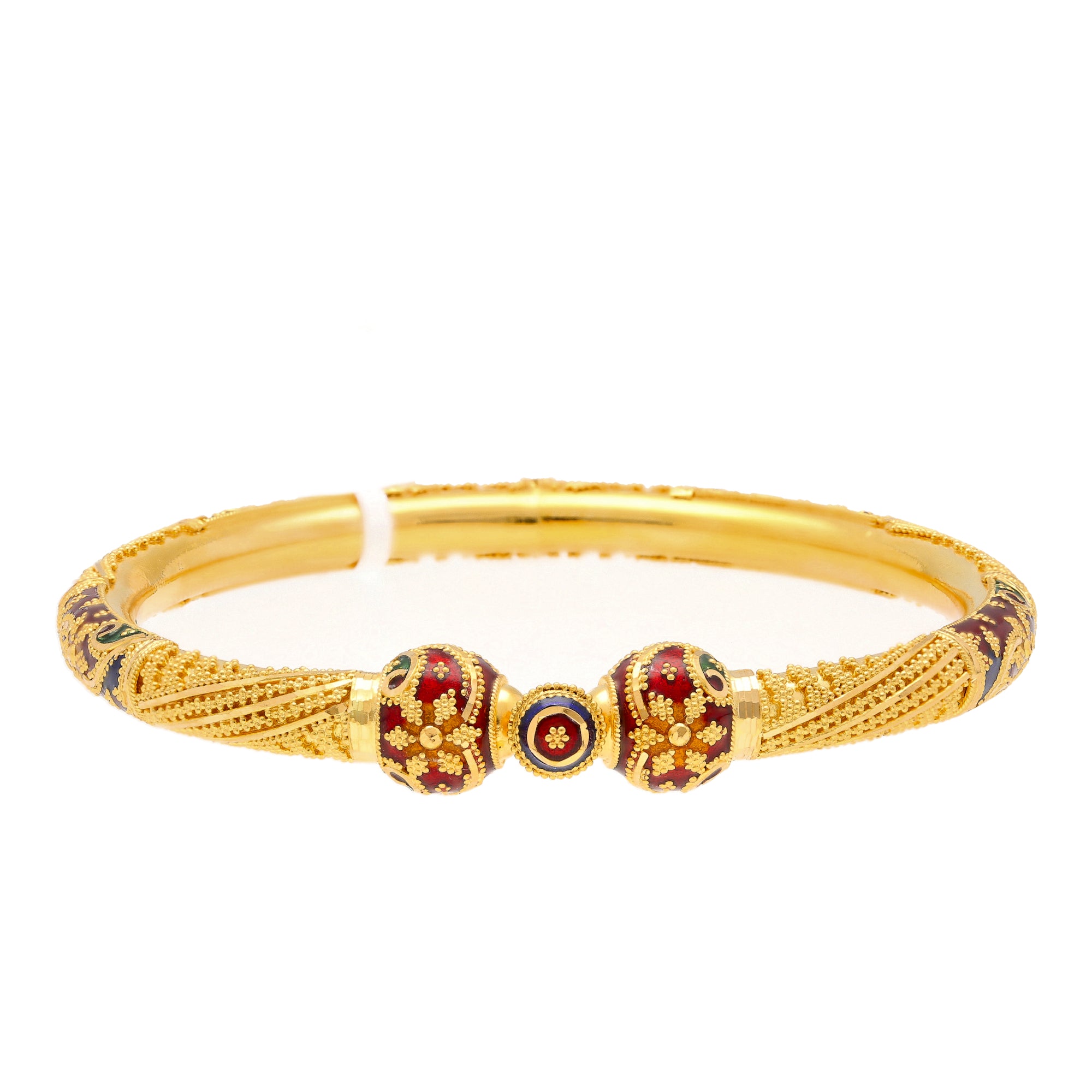 22K Yellow Gold Meenakari Pipe Bangle Set of 2 (50.8 grams)