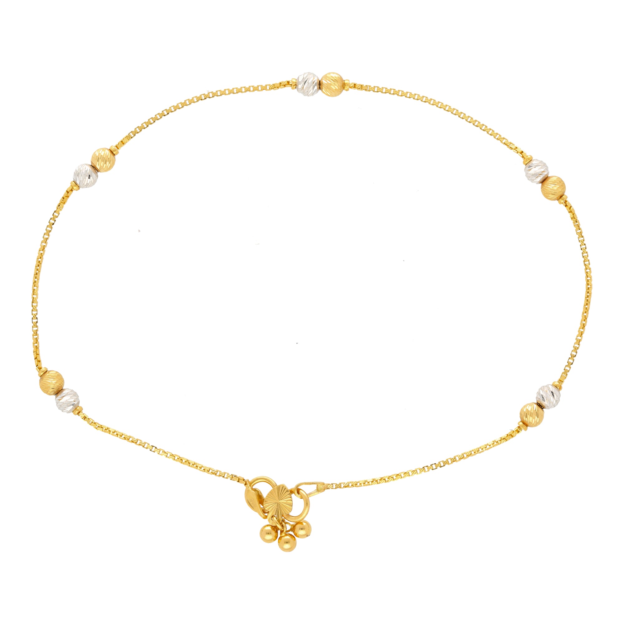 22K Multi-Tone Gold Thin Beaded Anklets (5 grams)