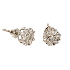 14K White Gold Diamond Stud Earrings W/ 1.0ct SI Diamonds & Cluster Flower - Virani Jewelers