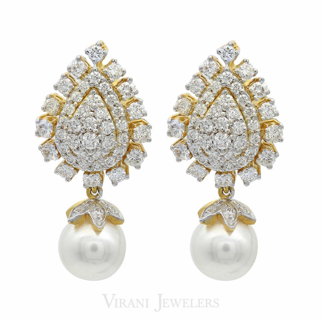 4.95CT Diamond Necklace & Earrings Set in 18K Gold W/ Pear Frame Penda ...