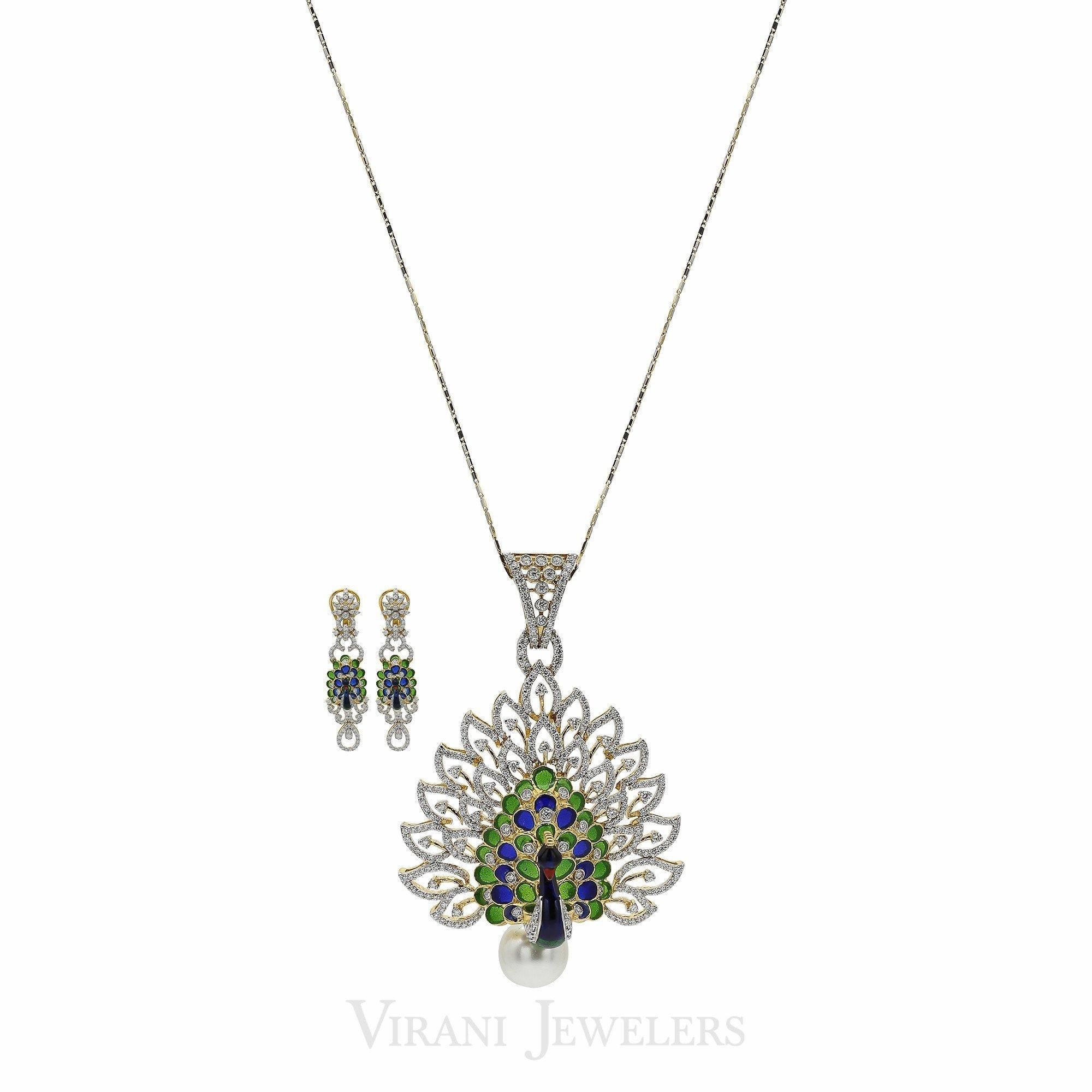 Peacock Diamond Pendant Necklace 