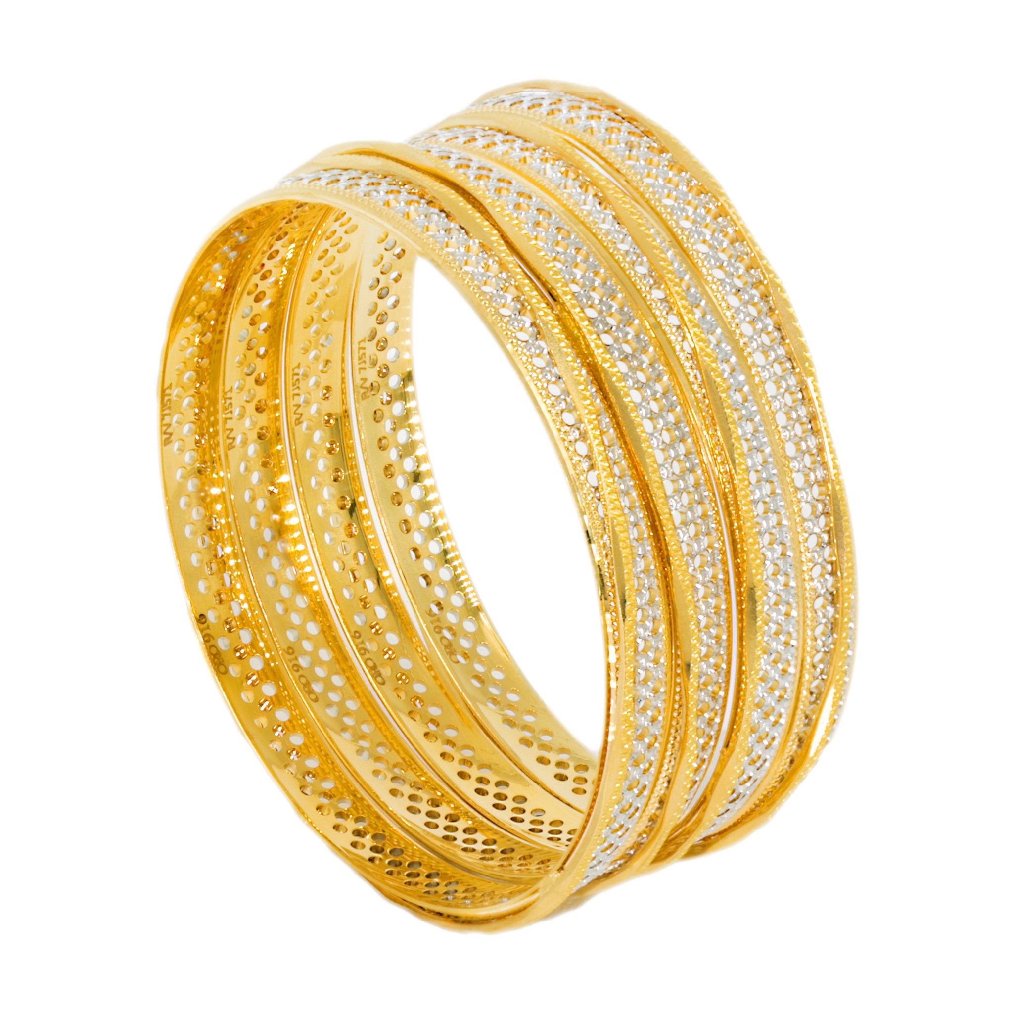 22K Multitone Diamond Cut Gold Bangles, Set of 4 – Virani Jewelers