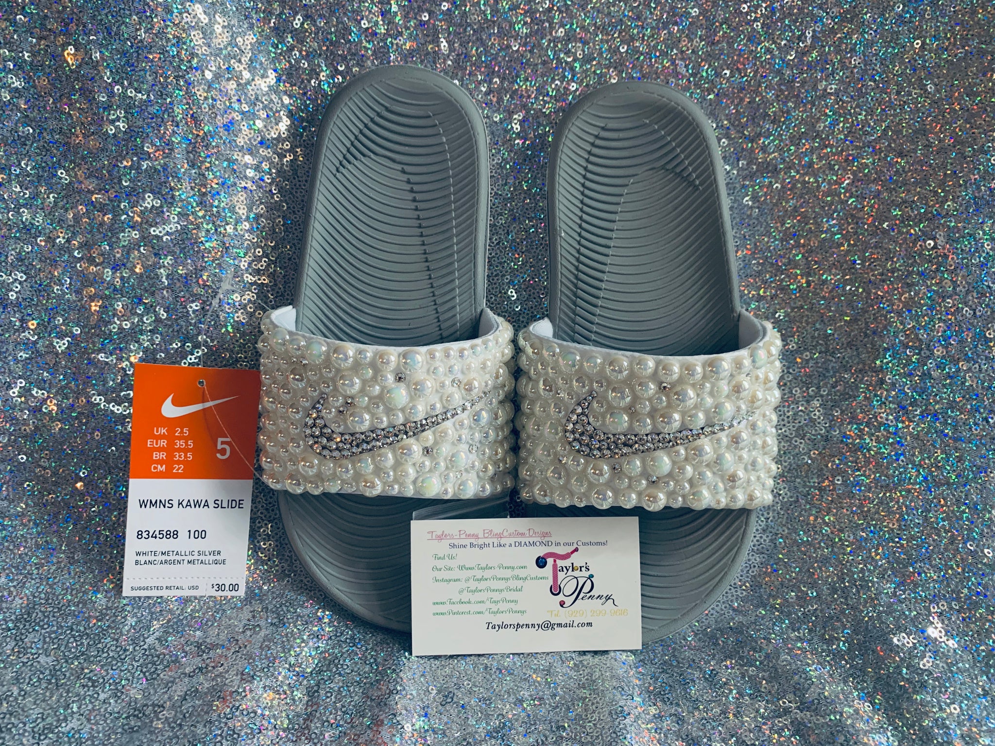 nike slides with pearls