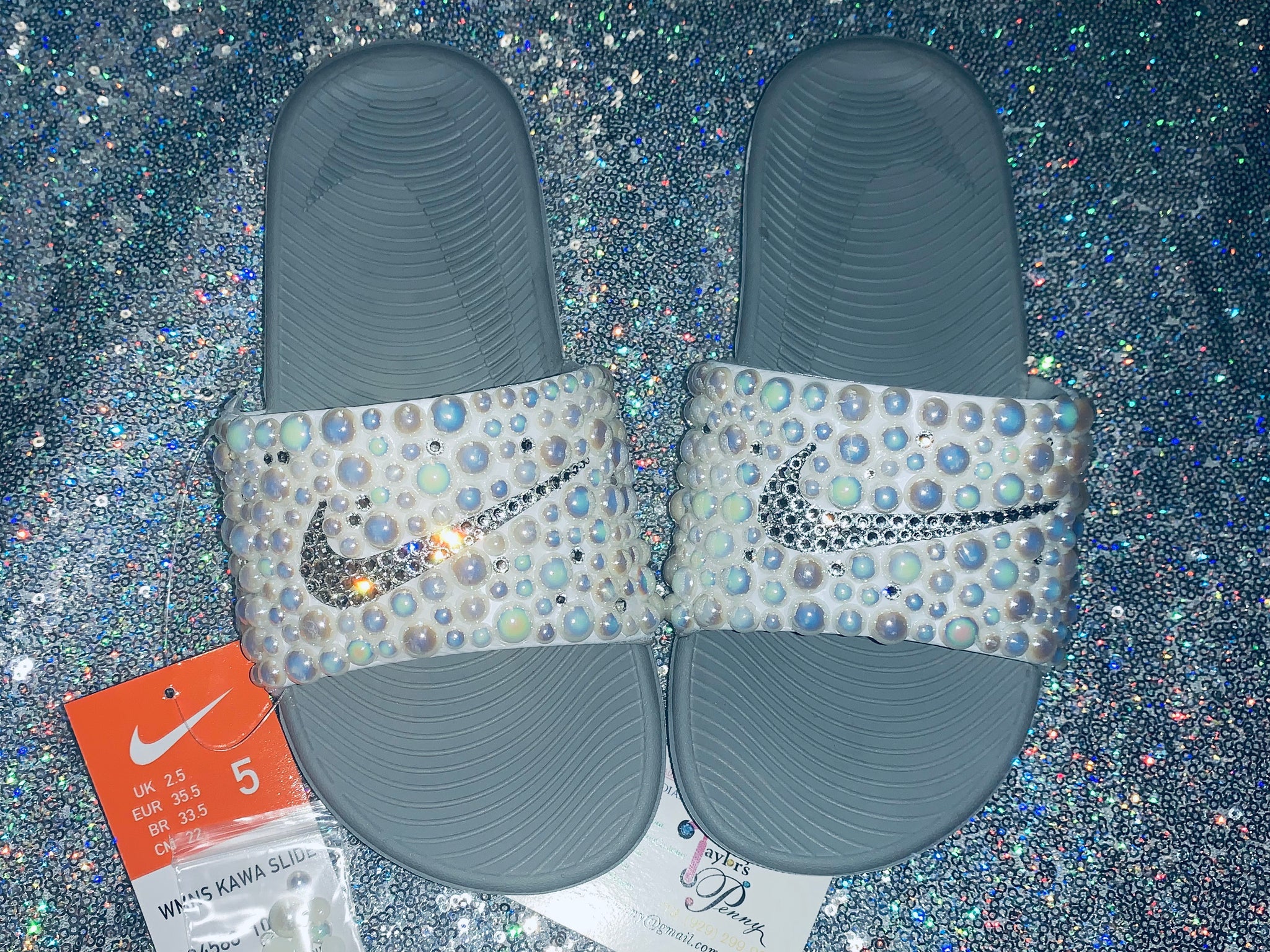 nike slides with pearls
