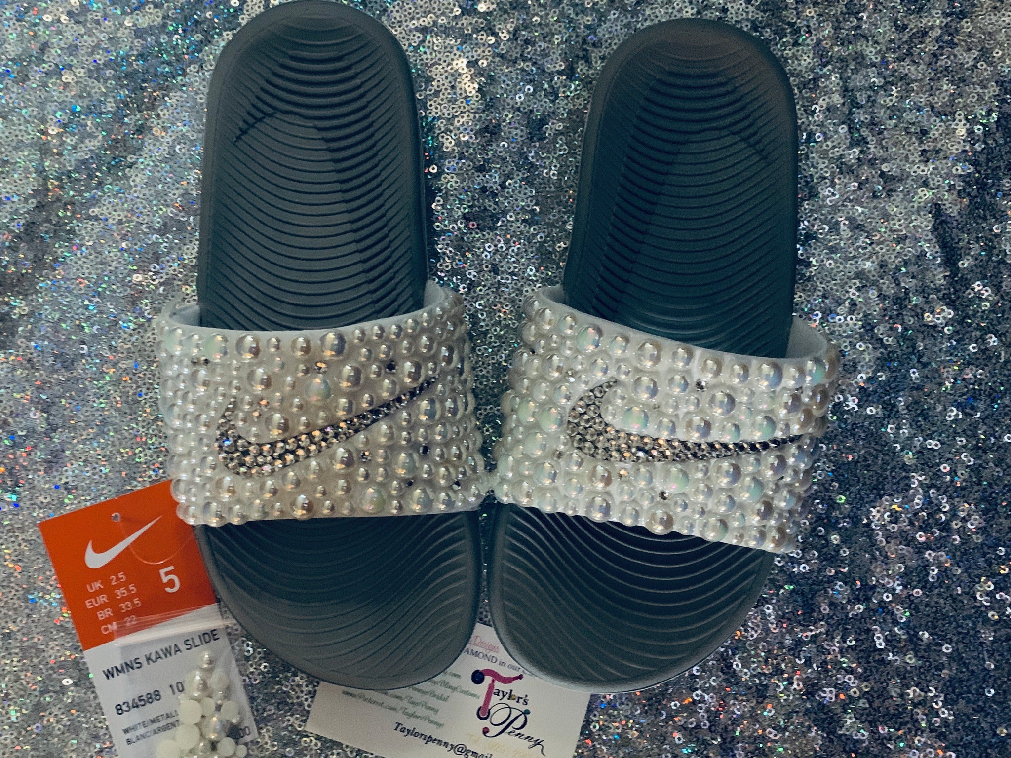 nike slides with pearls