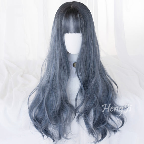 Hengji Lolita Wig Witch Grey And Blue 71cm Long Curly Hair Synthetic H Uwowo Cosplay