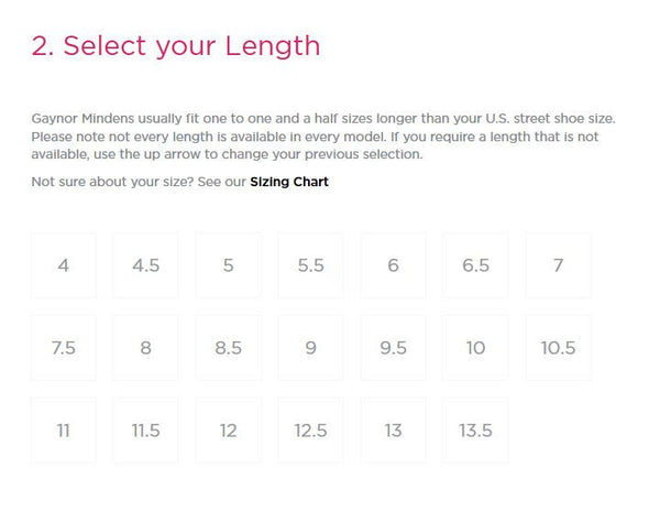 gaynor minden pointe shoes sizing