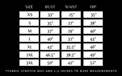 REBEL LOVE CLOTHING SIZE CHART