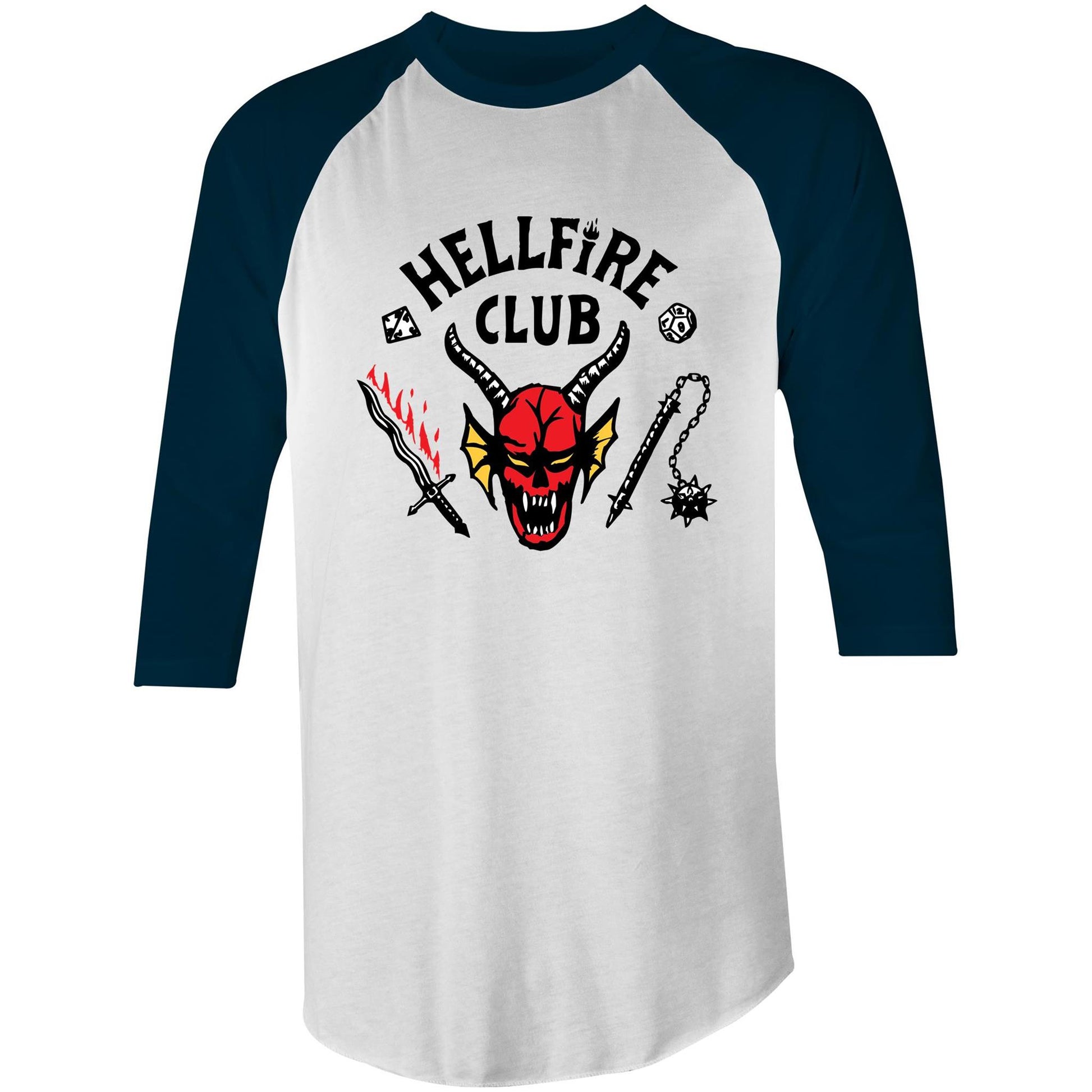 Hellfire Club - 3/4 Sleeve T-Shirt - White/Navy - Online Ordering Only –  Lana-Rose Fashion