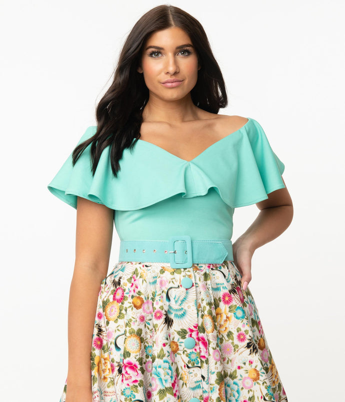 Unique-Vintage 1950s Turquoise Frenchie Top – Lana-Rose Fashion