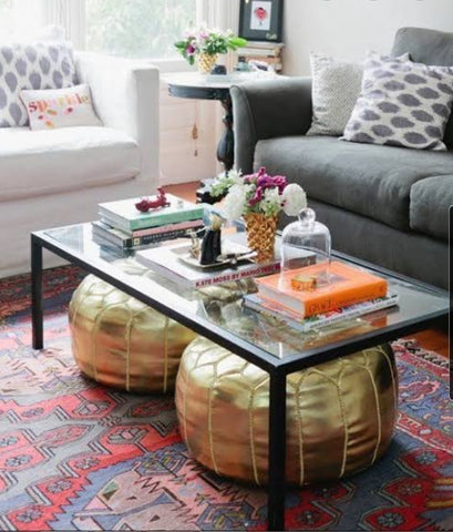 Glass table with space for Ottomans