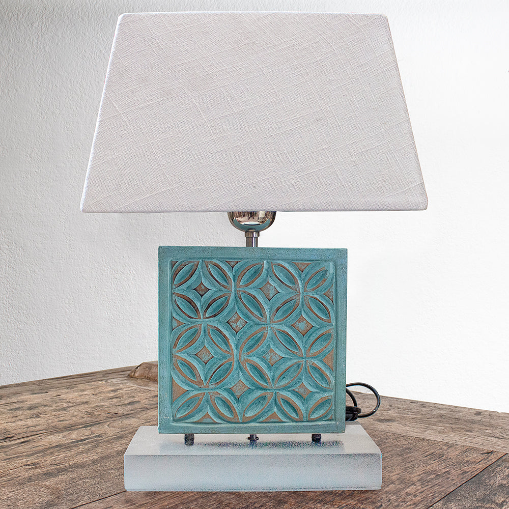 teal and gray lamps