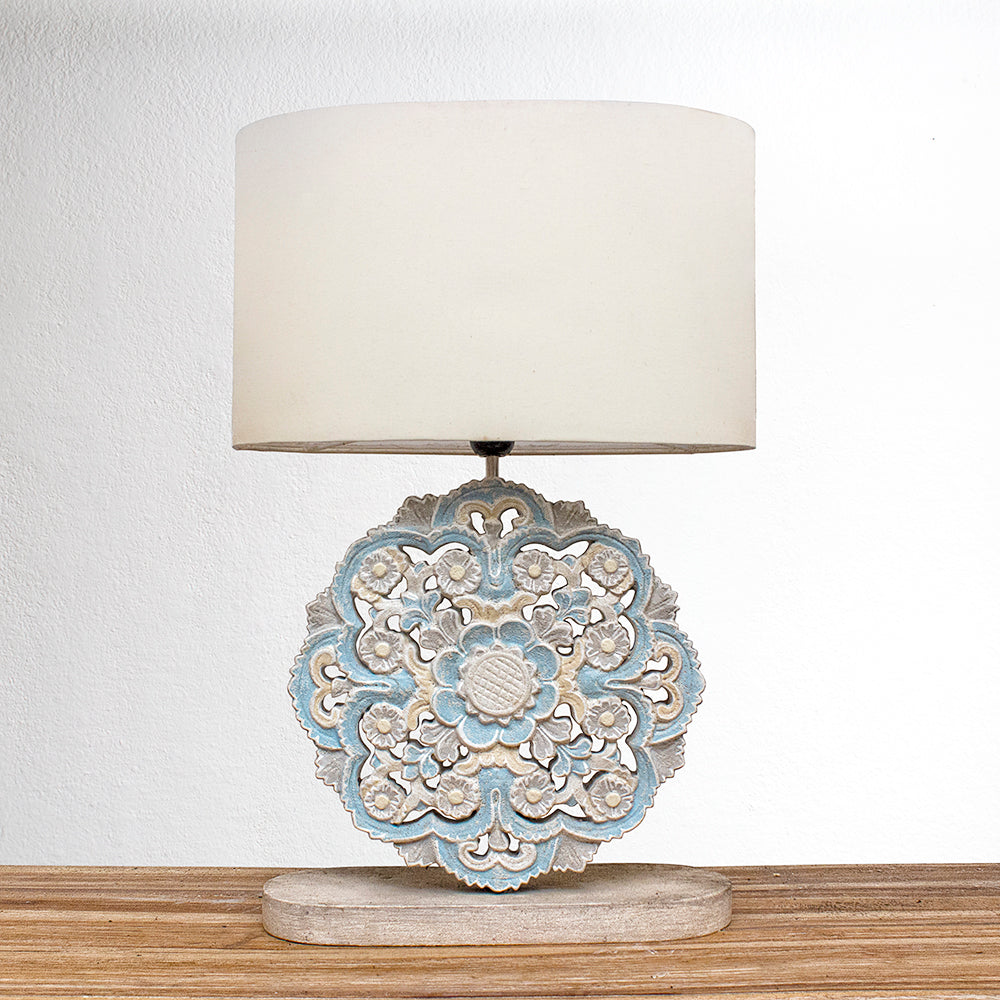 blue white table lamp