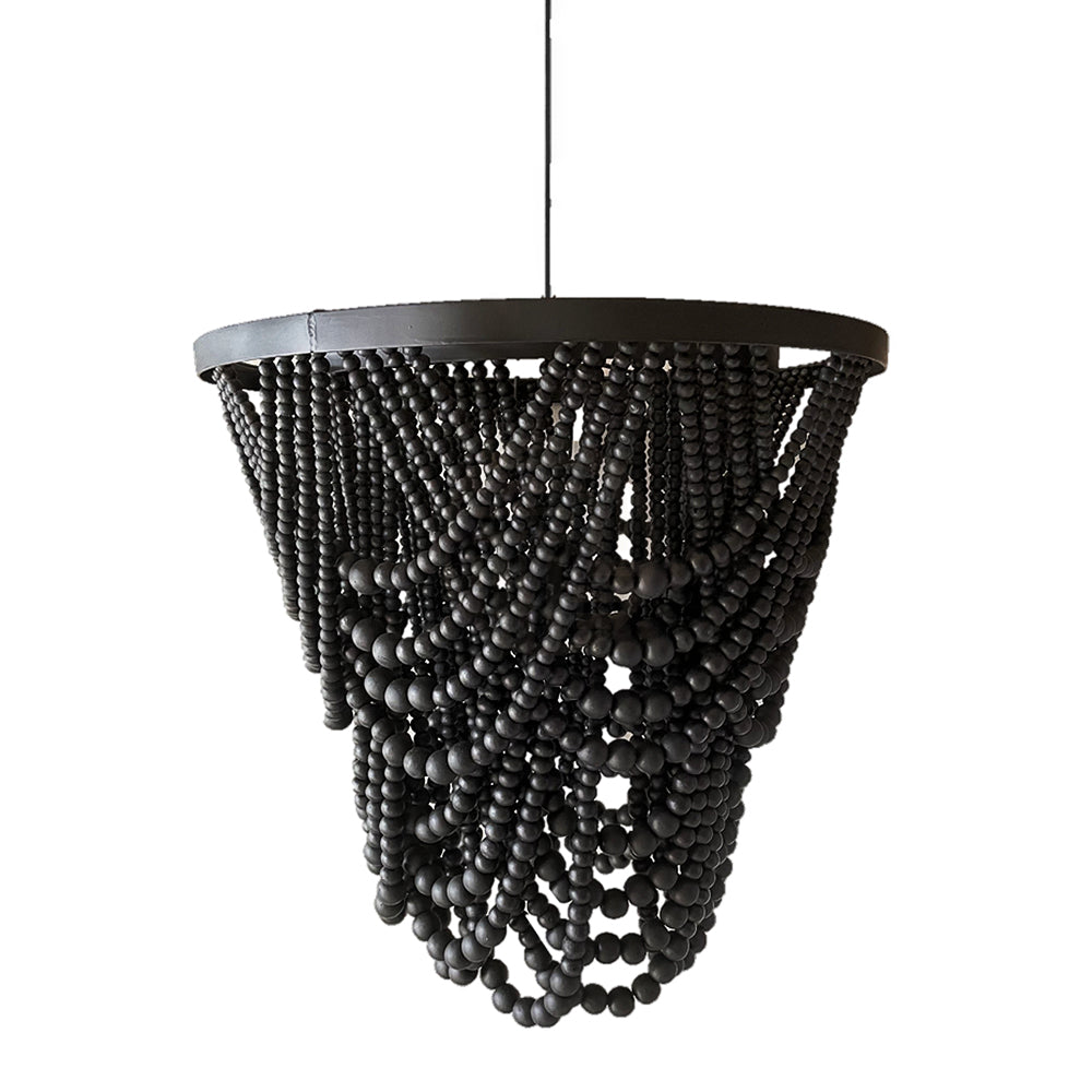 wood bead chandelier black