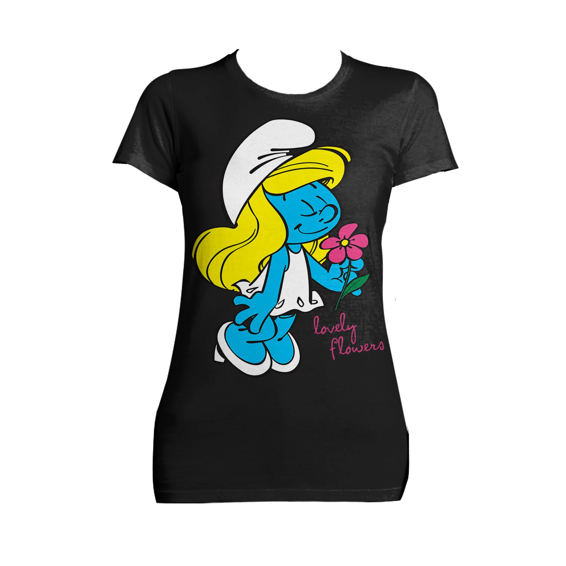 The Smurfs Smurfette Character Flowers Official Women's T-shirt (Black ...