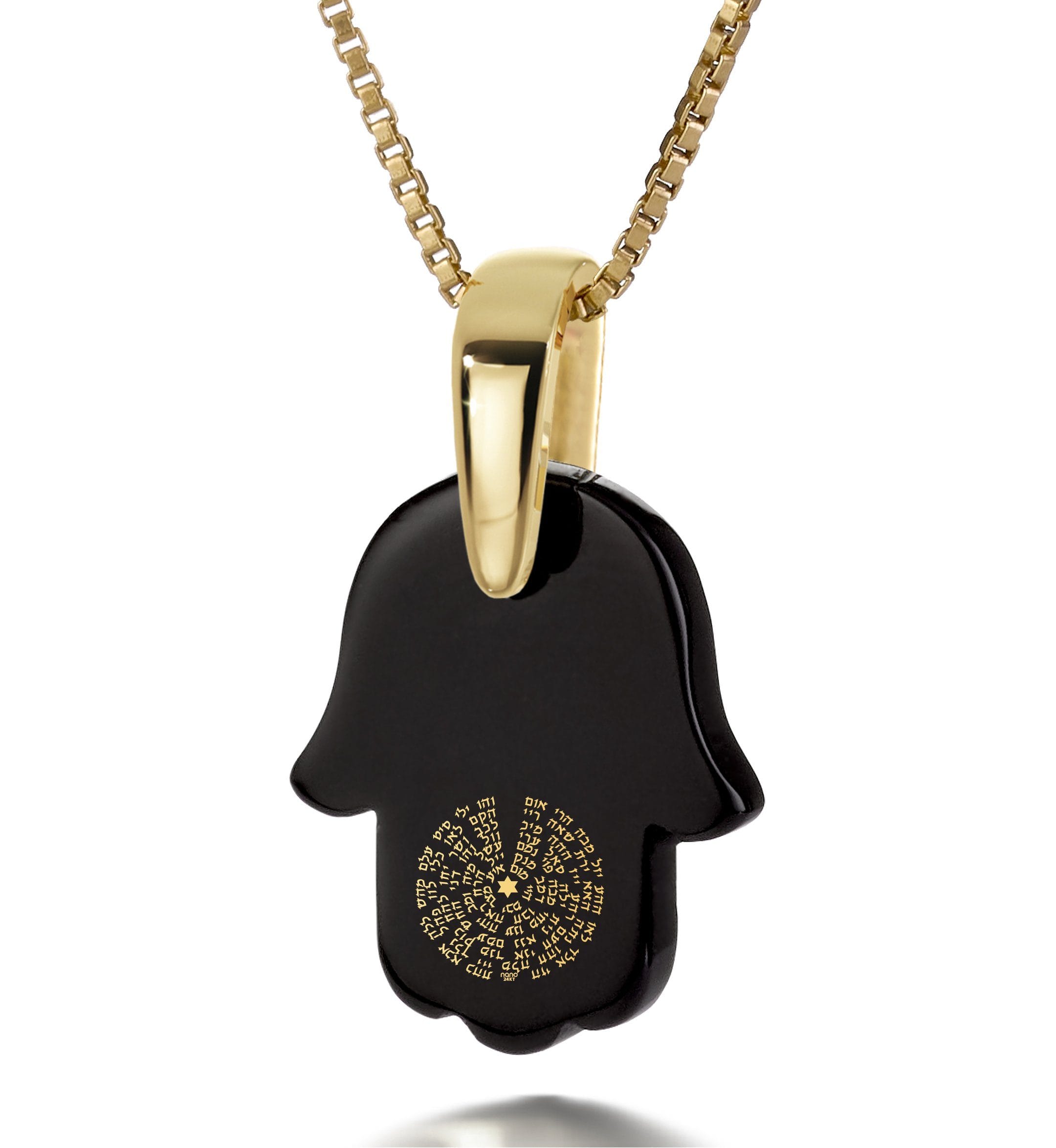 "72 Names of God", 14k Gold Necklace, Onyx