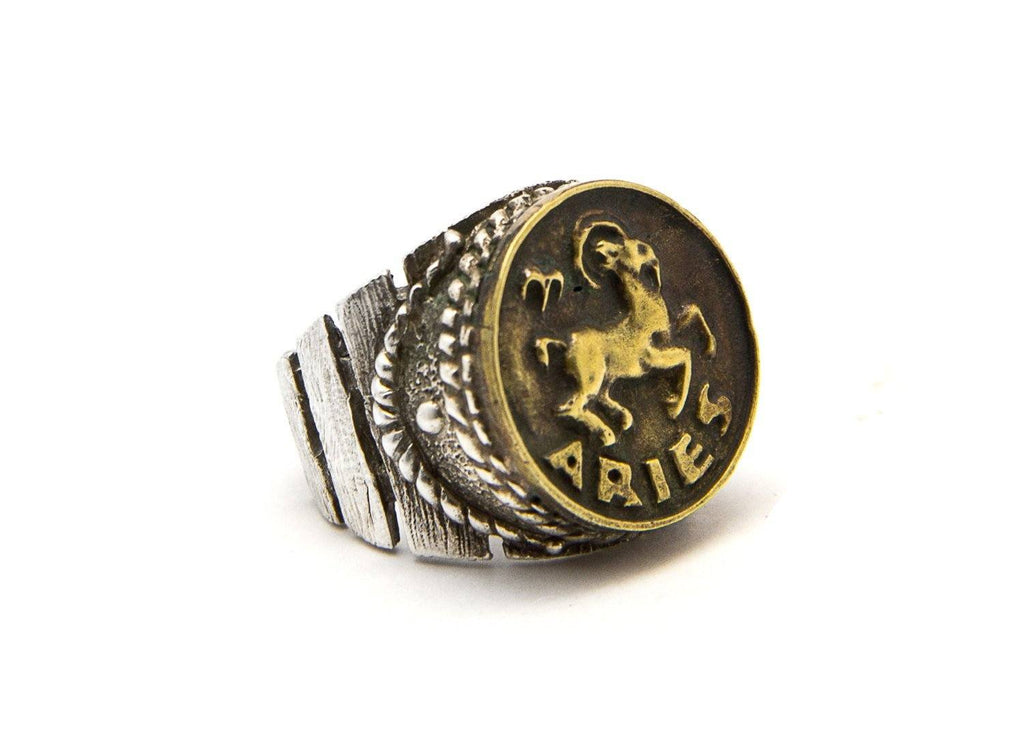 Aries Zodiac Astrology Brass Pendant Ring