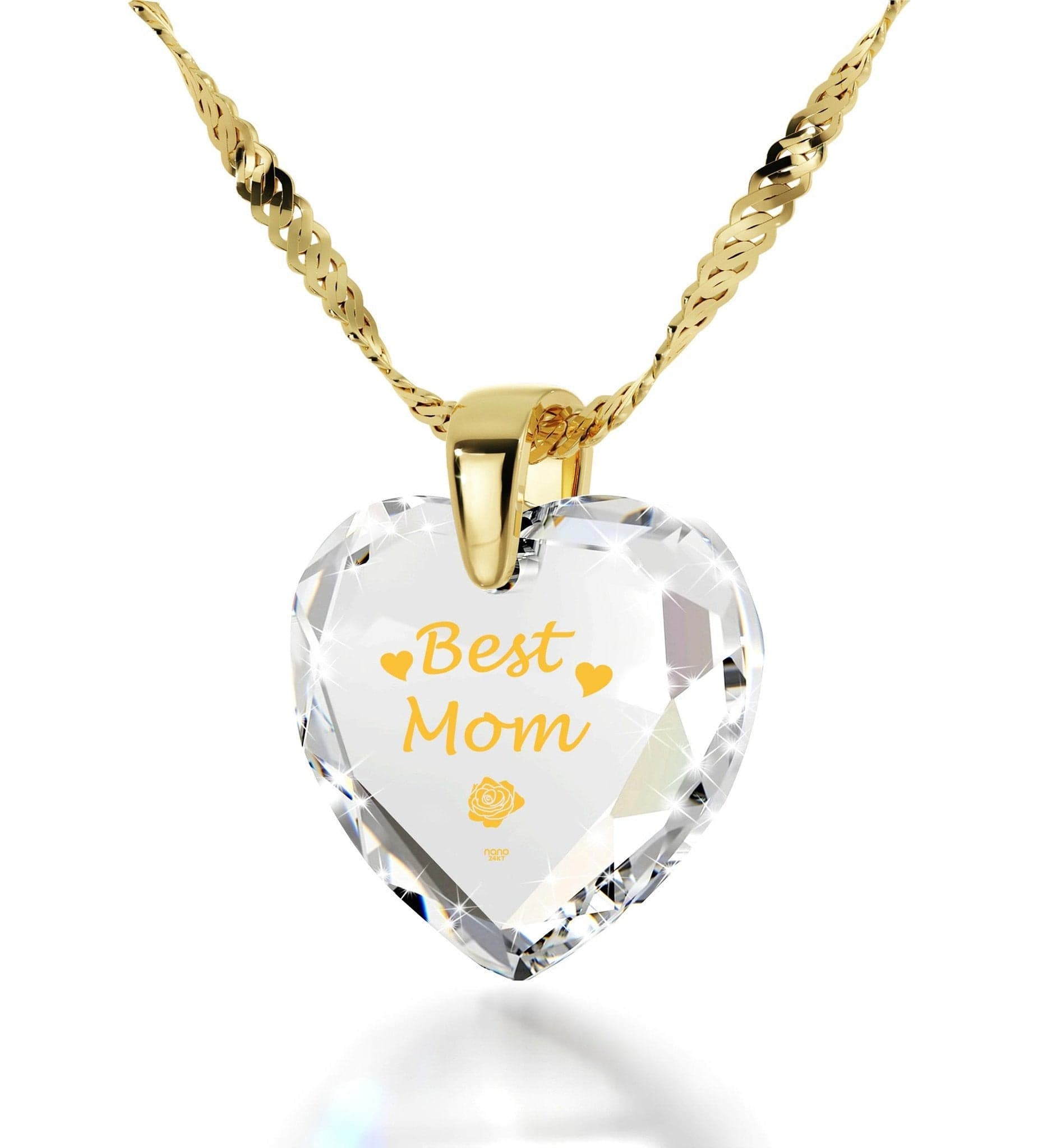 "Best Mom", 14k Gold Necklace, Zirconia