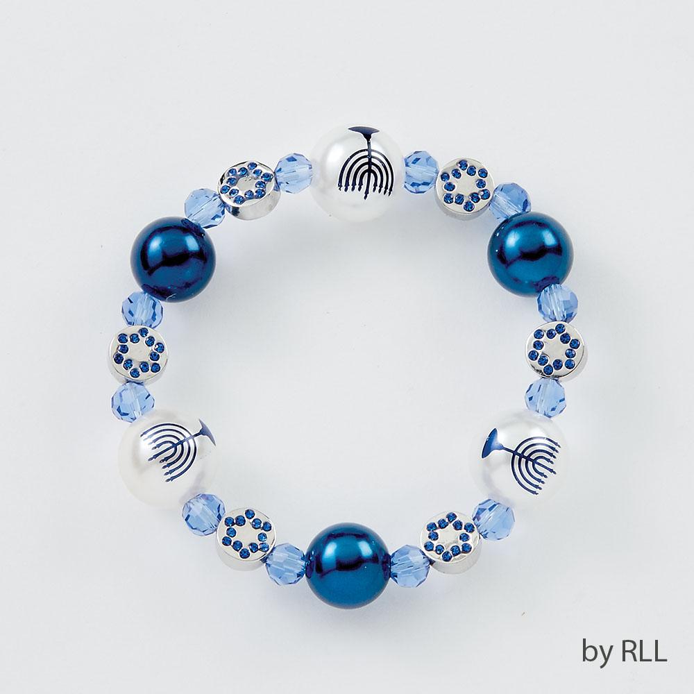 Chanukah Bracelet, With Pearls And Chanukah Beads, Carded