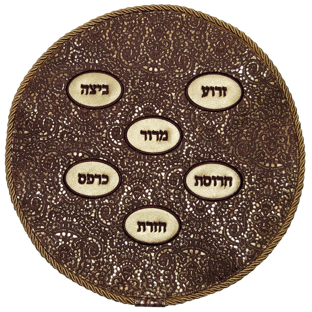 Leather Matzah Cover with Simonim Applique MA140F-BG