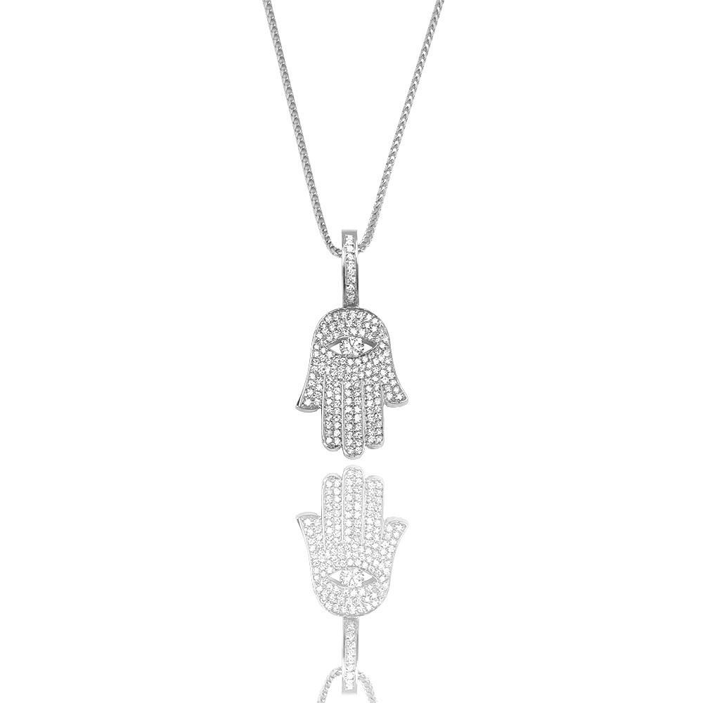 Micro Diamond Hamsa Necklace Pendant