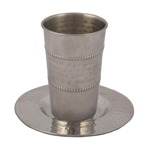 Stainless Steel Kiddush Cup - Hammer Work - Middle Stripe 