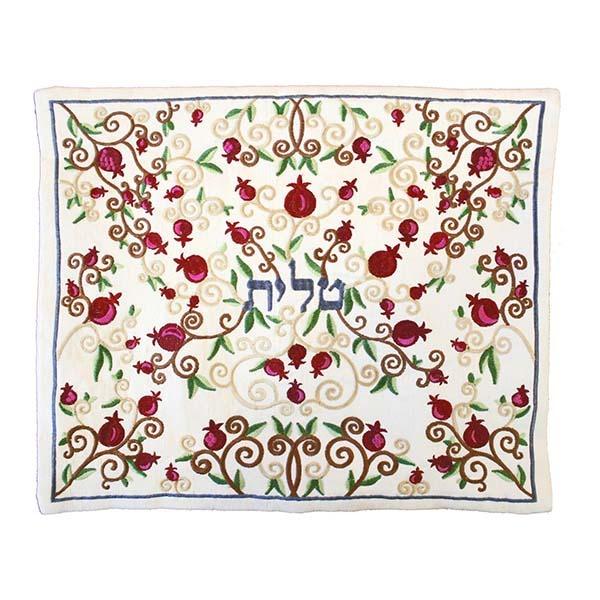 Tallit Bag - Machine Embroidery - Full Pomegranate White