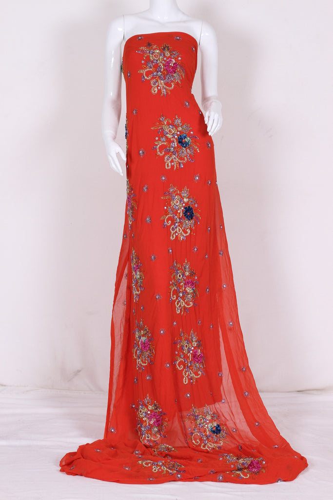 ZXQ316 Embroidered Red Georgette