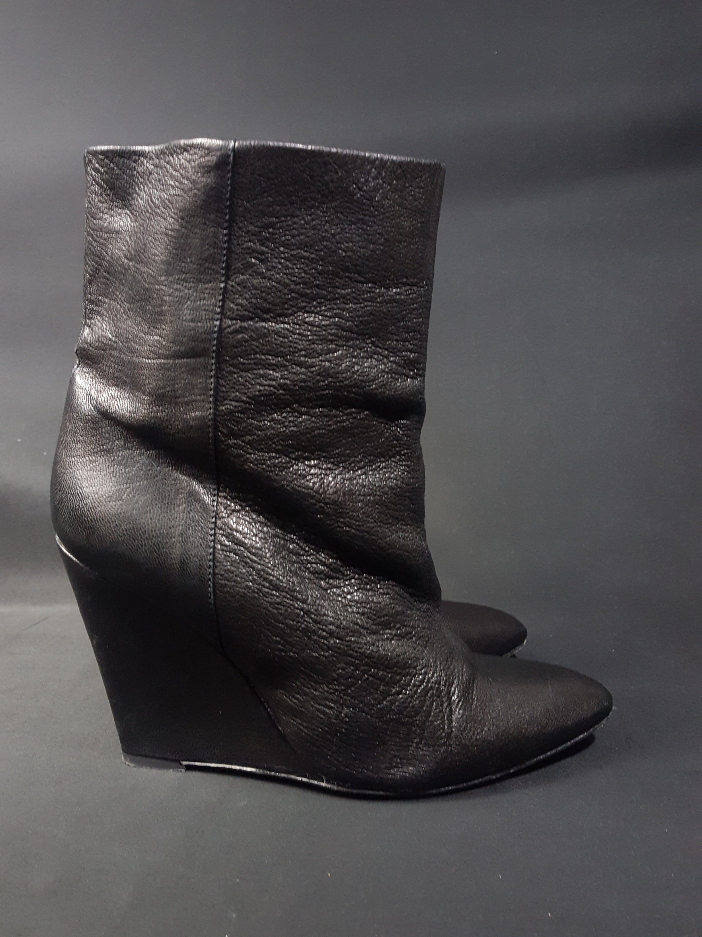 black leather wedge booties