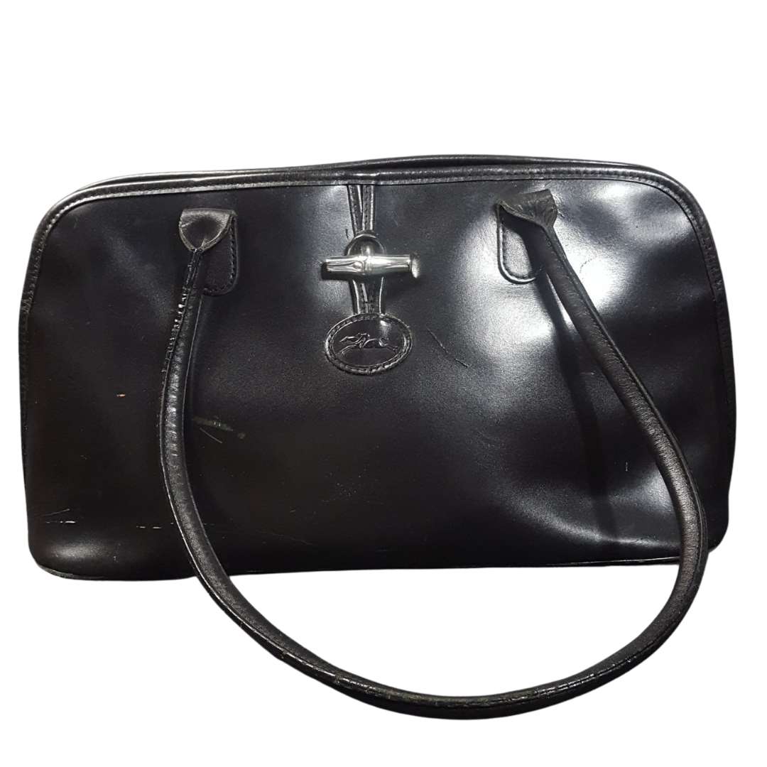 LONGCHAMP Vintage Roseau Black Leather Shoulder Crossbody Bag 