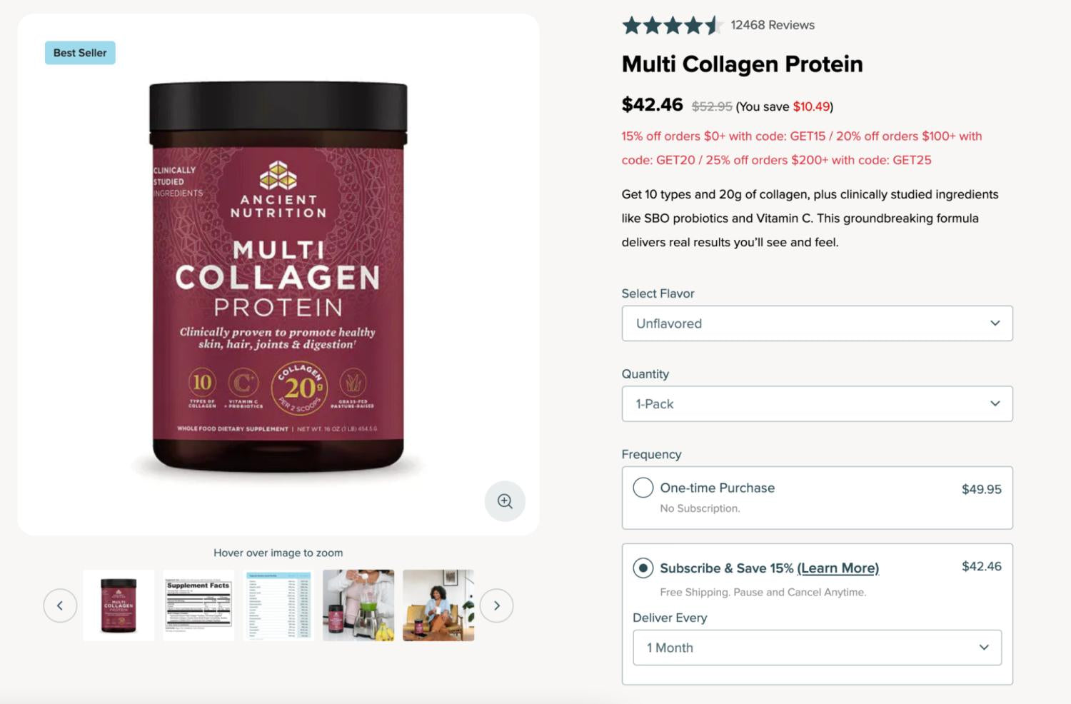 Kollagen-Protein-Pulver von Ancient Nutrition mit Abo-Option