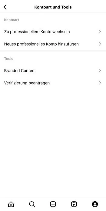 Screenshot von Instagram: Verifizierung beantragen