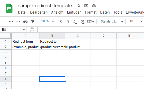 URL Weiterleitung Google Tabellen Schritt 2