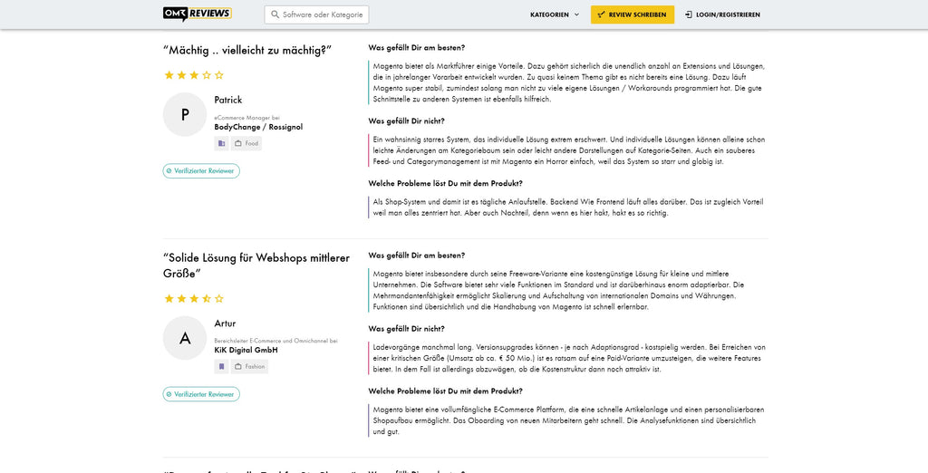 Magento-Bewertung bei OMR
