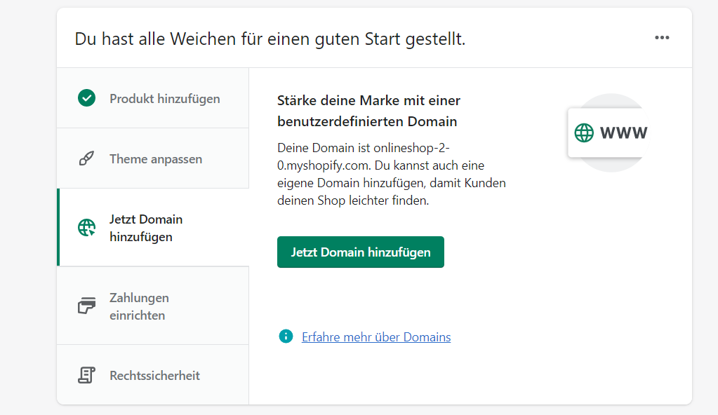 Eine neue Domaine kaufen im Shopify Backend funktioniert nun auch mit .de-Domains