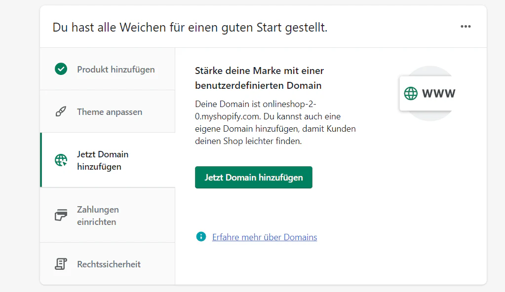 Eine neue Domaine kaufen im Shopify Backend funktioniert nun auch mit .de-Domains