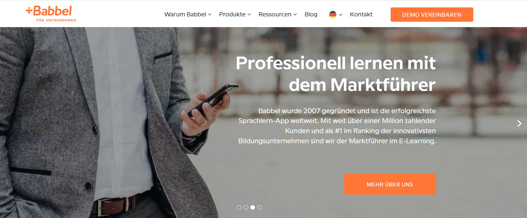 Die Babbel Homepage und ihre Value Proposition.