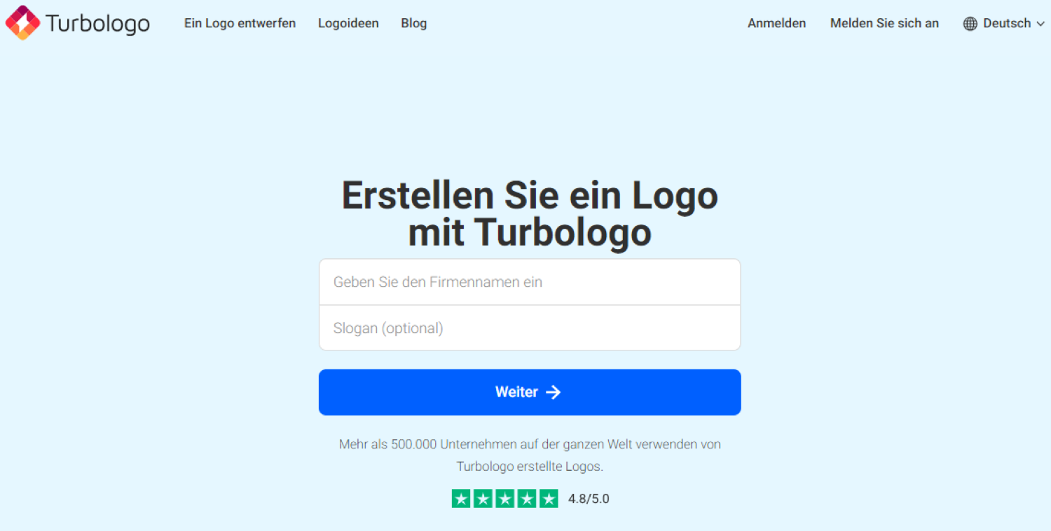 Screenshot der Startseite von Turbologo.