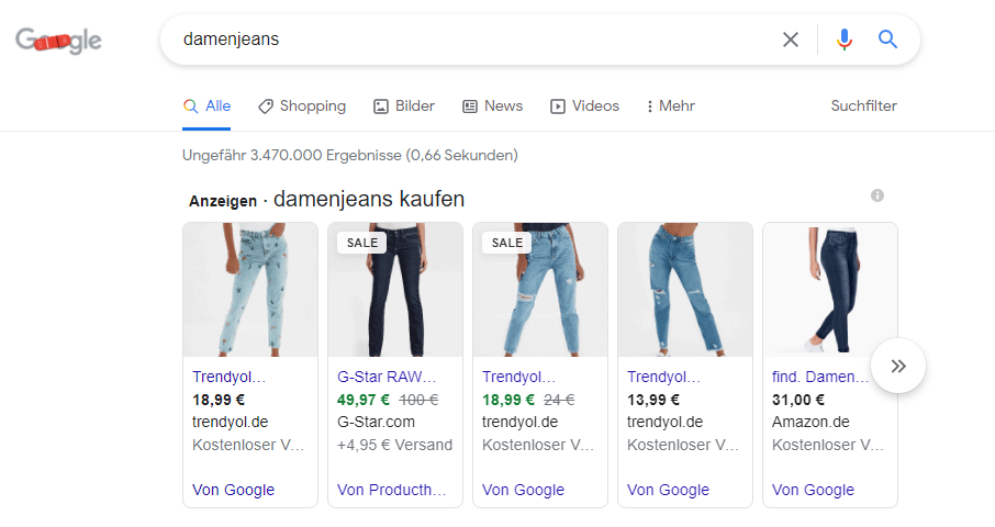 Google Ads: Beispiel Shopping-Kampagne