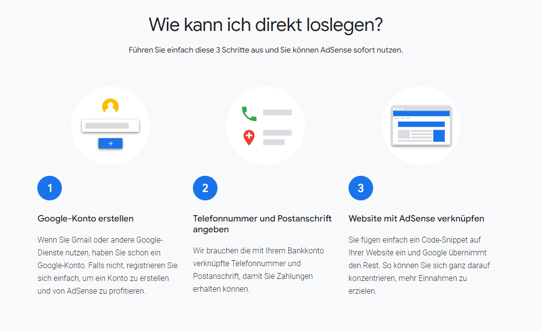 Die Anmeldeplattform von Google AdSense.