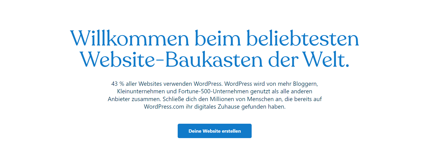 Die Startseite von WordPress, einer weiteren Wix Alternative..