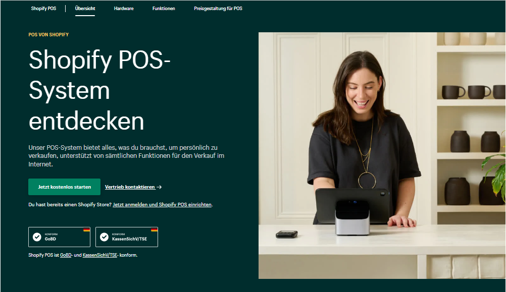 Die Website von Shopify POS, einem der besten Android POS.