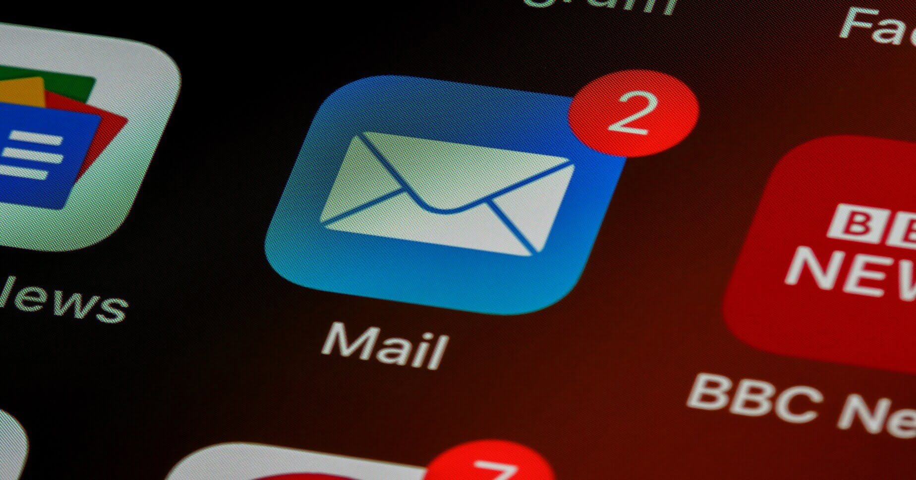 Mail-App mit zwei ungelesenen Nachrichten