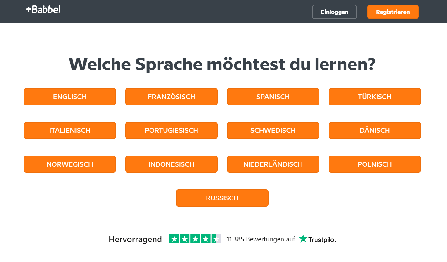 Die Homepage von Babbel, wo digitale Produkte verkauft werden.