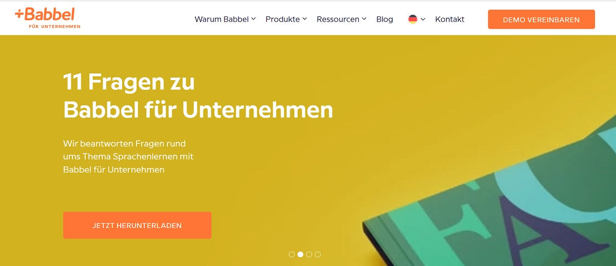 Das Foto zeigt einen Screenshot von Babbel für Unternehmen, das B2B-Portal der Sprachplattform.