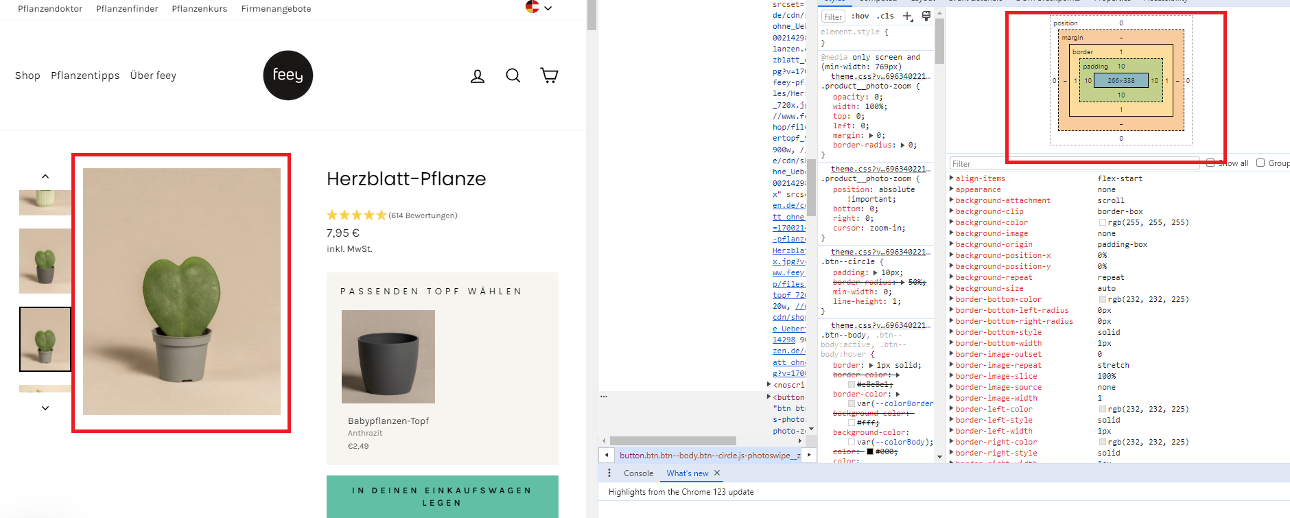 Das Foto zeigt einen Screenshot des Untersuchungs-Tools von Google Chrome.